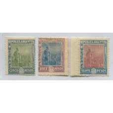 ARGENTINA 1912 GJ 360/2 LOS 3 VALORES DINALES DE LA SERIE LABRADOR, ESTAMPILLAS NUEVAS CON GOMA U$ 326